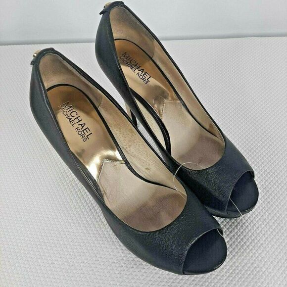 MICHAEL KORS York Platform Black Silver Heel Peep Toe Pump Size 8 Shoes - Picture 3 of 9